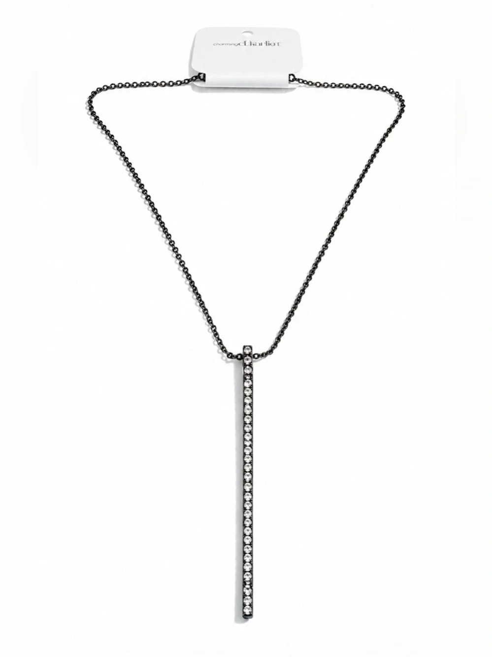 Crystal Bar Pendant Necklace - Black